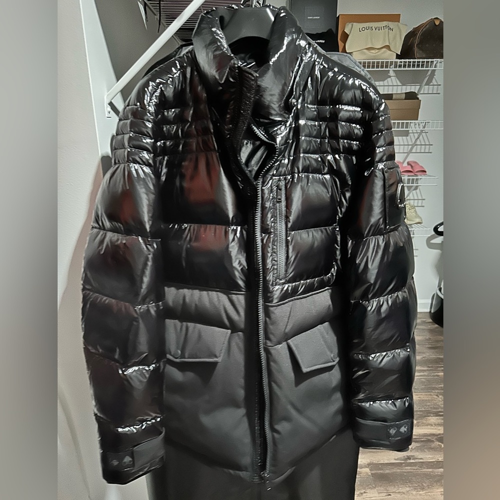 Moose Knuckles' Dugald down puffer jacket boasts a glossy texture.